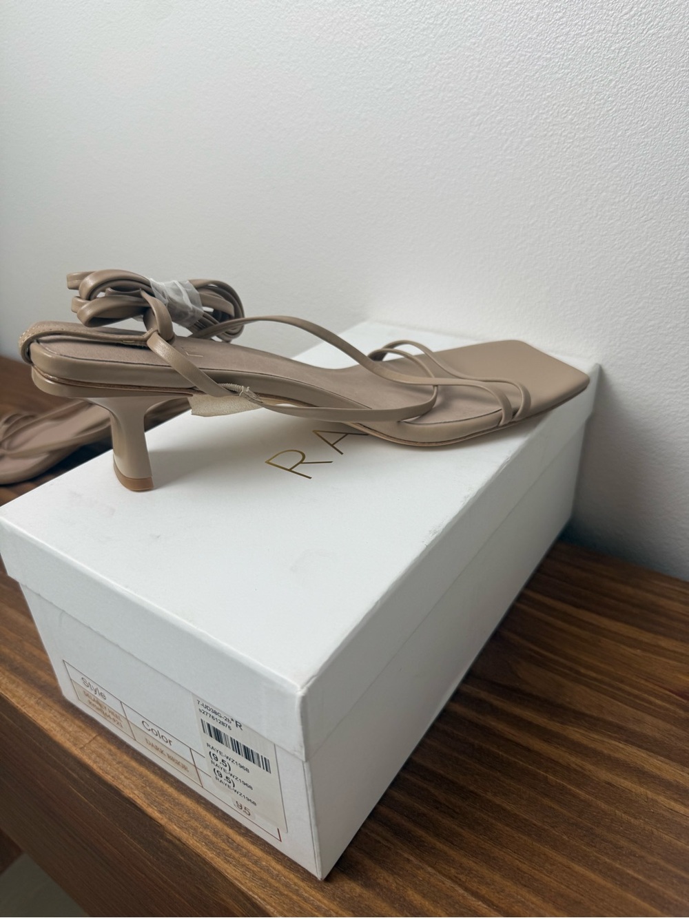 RAYE Taupe Strappy Square-Toe Mid Heel Sandals